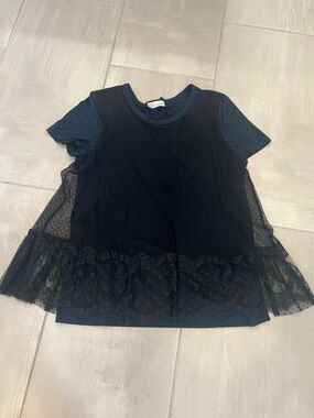 RED Valentino Black Lace-Hem Short Sleeve Top